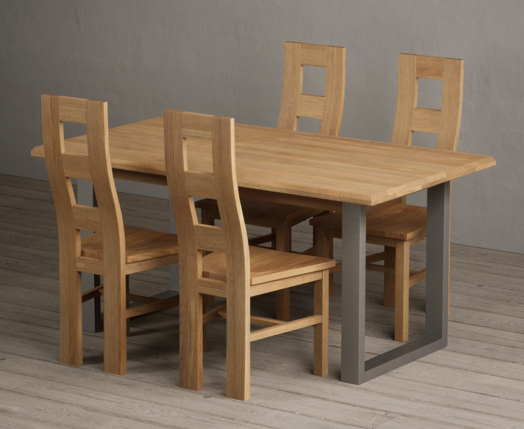 Parker 160cm Solid Oak Dining Table with 4 Oak Natural Chairs