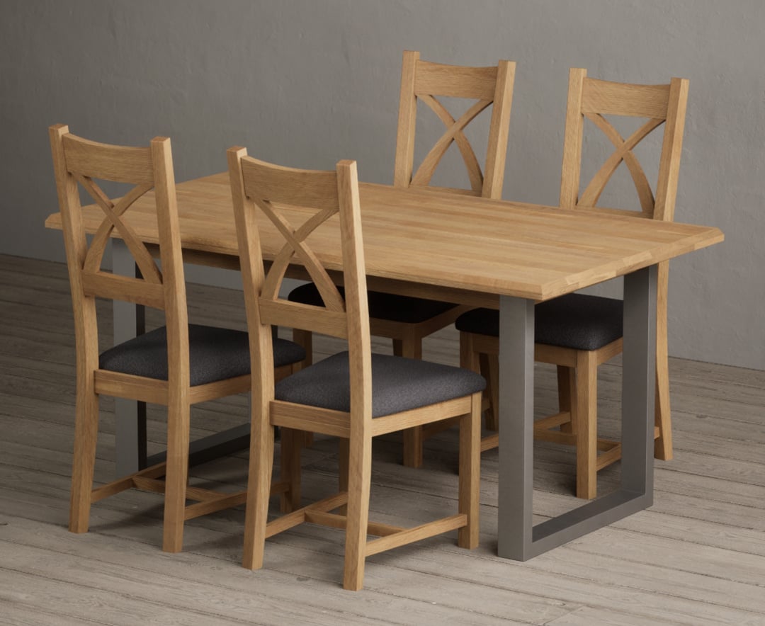 Parker 160cm Solid Oak Dining Table with 6 Light Grey Natural Solid Oak Chairs