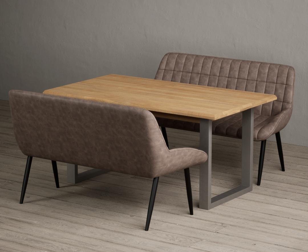 Parker 160cm Solid Oak Dining Table With 2 Brown Benches