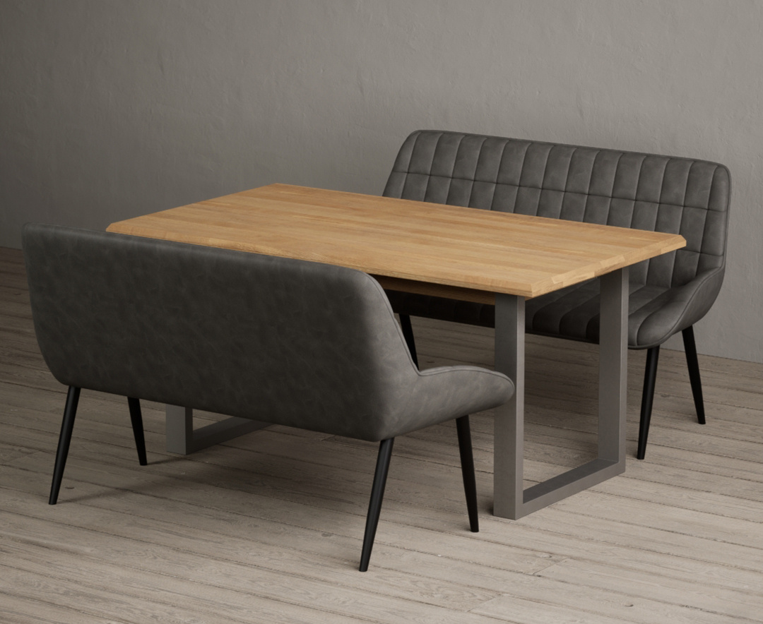 Parker 160cm Solid Oak Dining Table With 2 Grey Benches