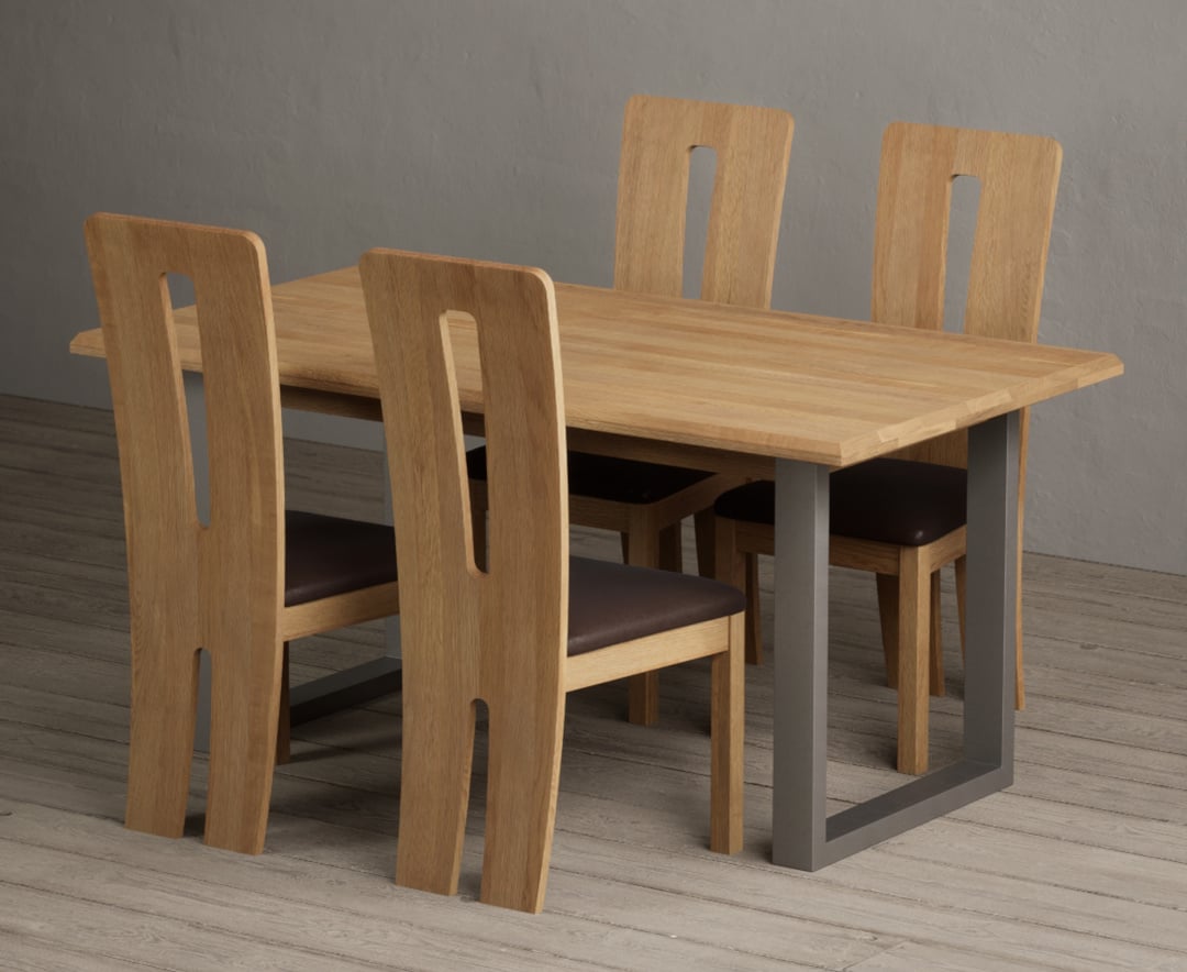 Parker 160cm Solid Oak Dining Table with 4 Brown Lucca Chairs