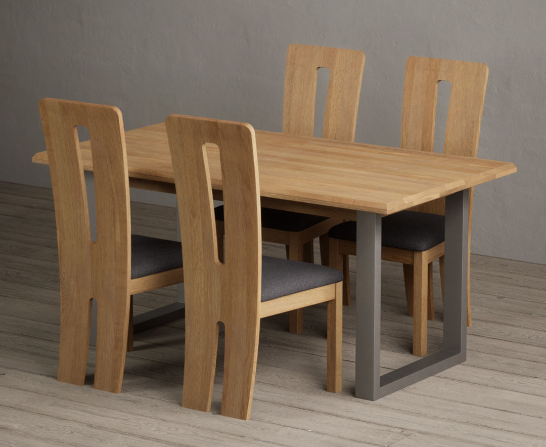 Parker 160cm Solid Oak Dining Table With 8 Charcoal Grey Lucca Chairs