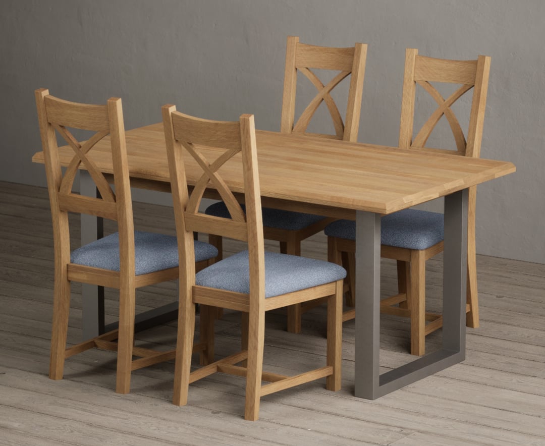 Parker 160cm Solid Oak Dining Table with 6 Light Grey Natural Solid Oak Chairs