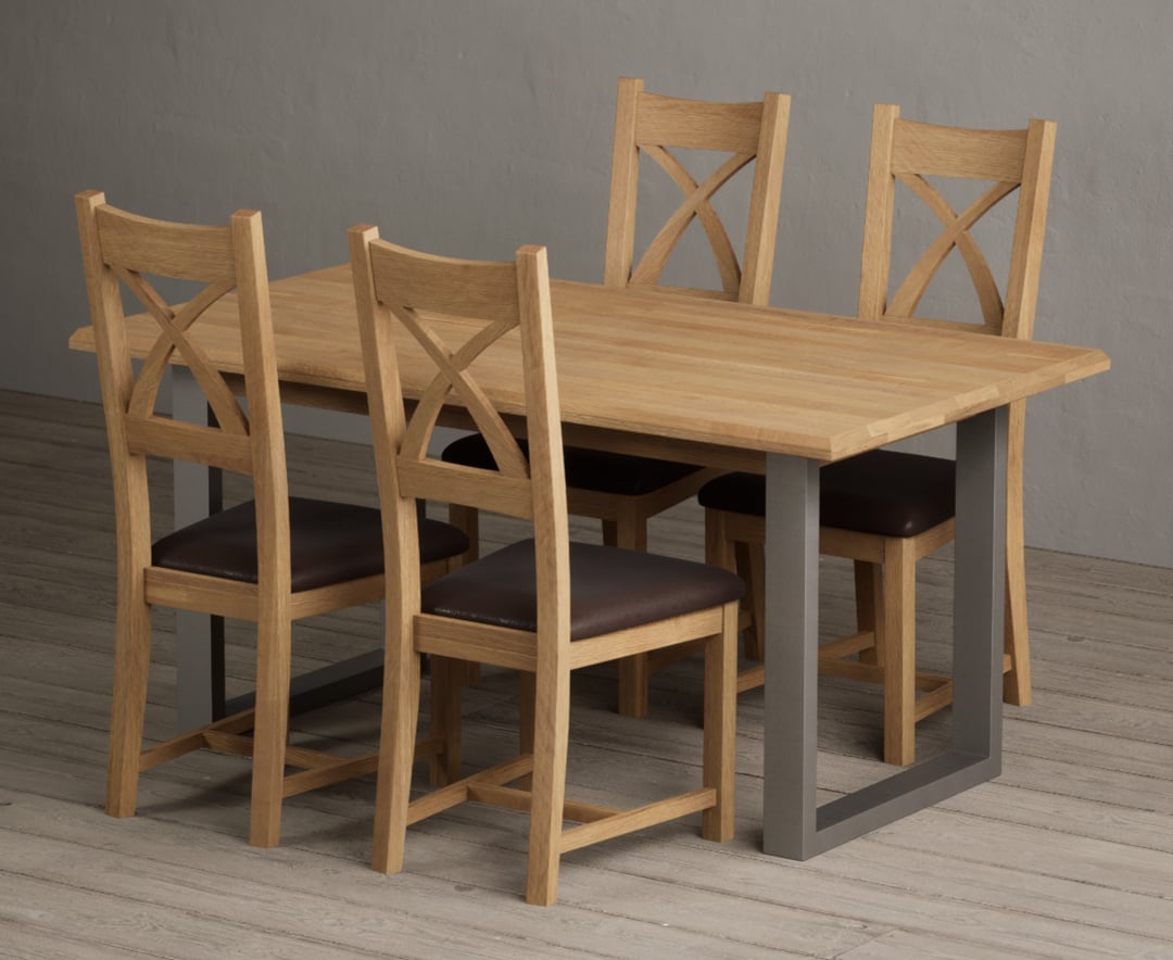 Parker 160cm Solid Oak Dining Table with 6 Light Grey Natural Solid Oak Chairs