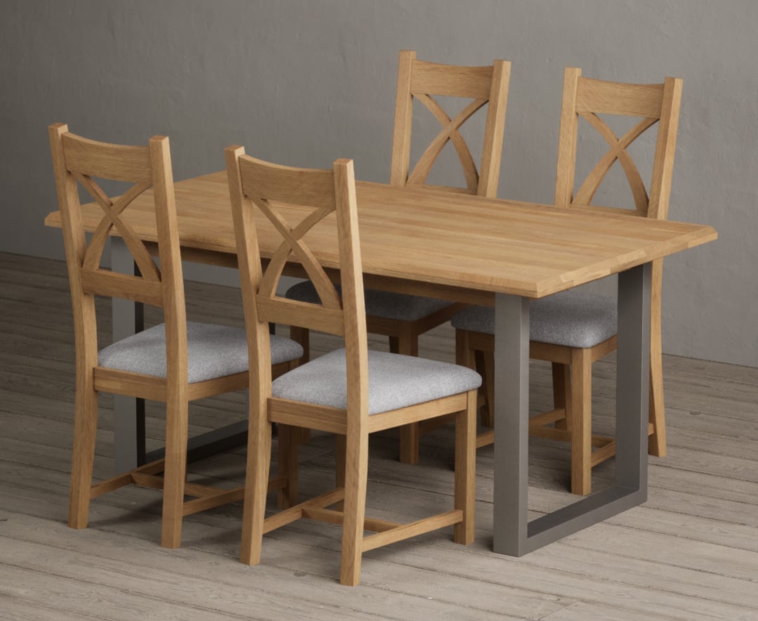 Parker 160cm Solid Oak Dining Table with 6 Light Grey Natural Solid Oak Chairs