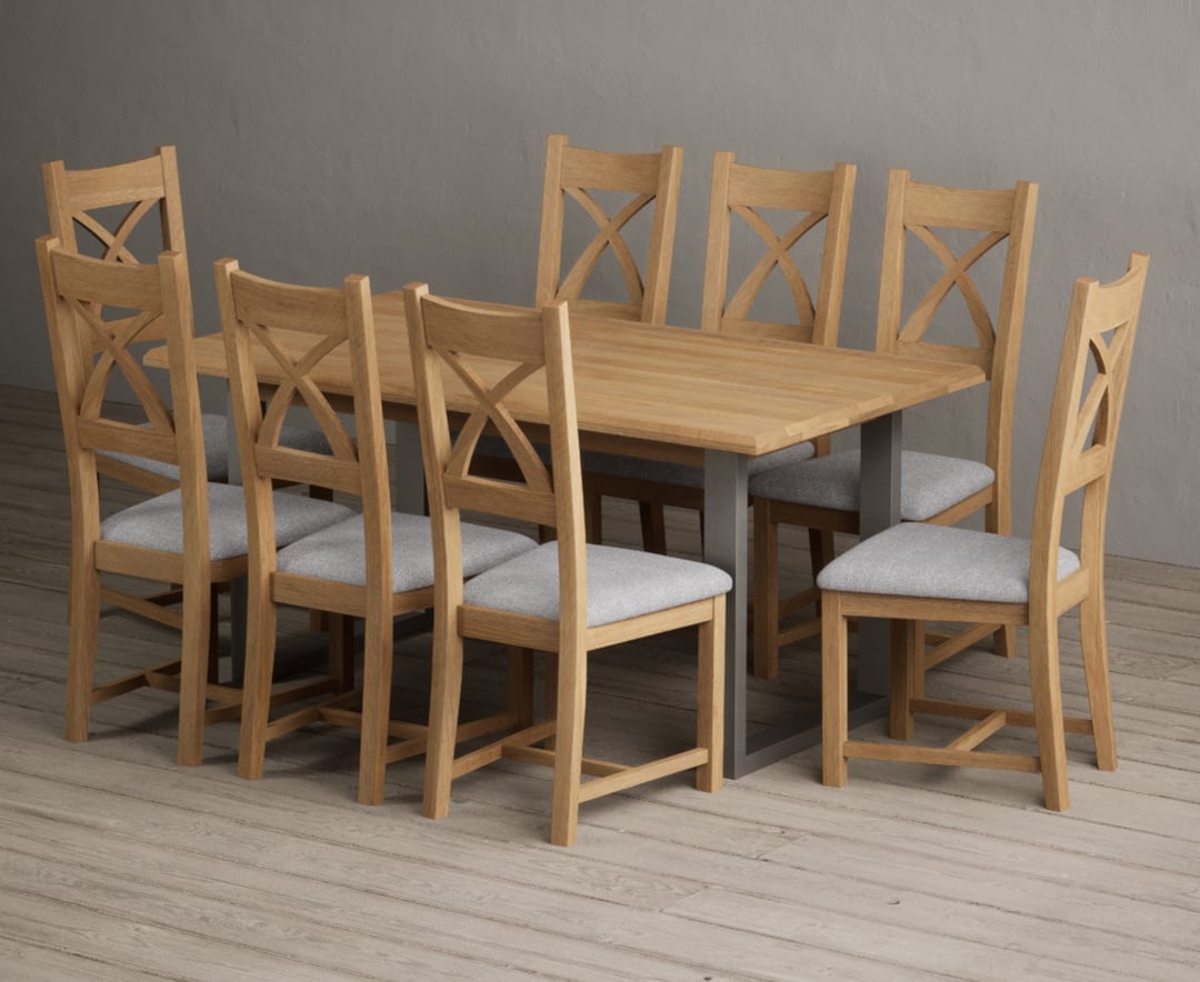 Parker 160cm Solid Oak Dining Table with 6 Light Grey Natural Solid Oak Chairs