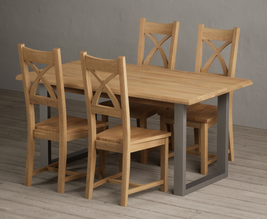 Parker 160cm Solid Oak Dining Table With 6 Blue Natural Solid Oak Chairs