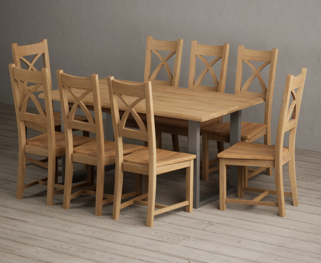 Parker 160cm Solid Oak Dining Table with 8 Oak Natural Chairs