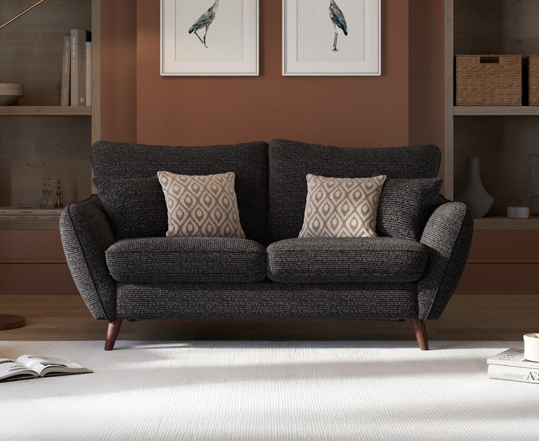 Palma Charcoal Chenille Fabric 2 Seater Sofa