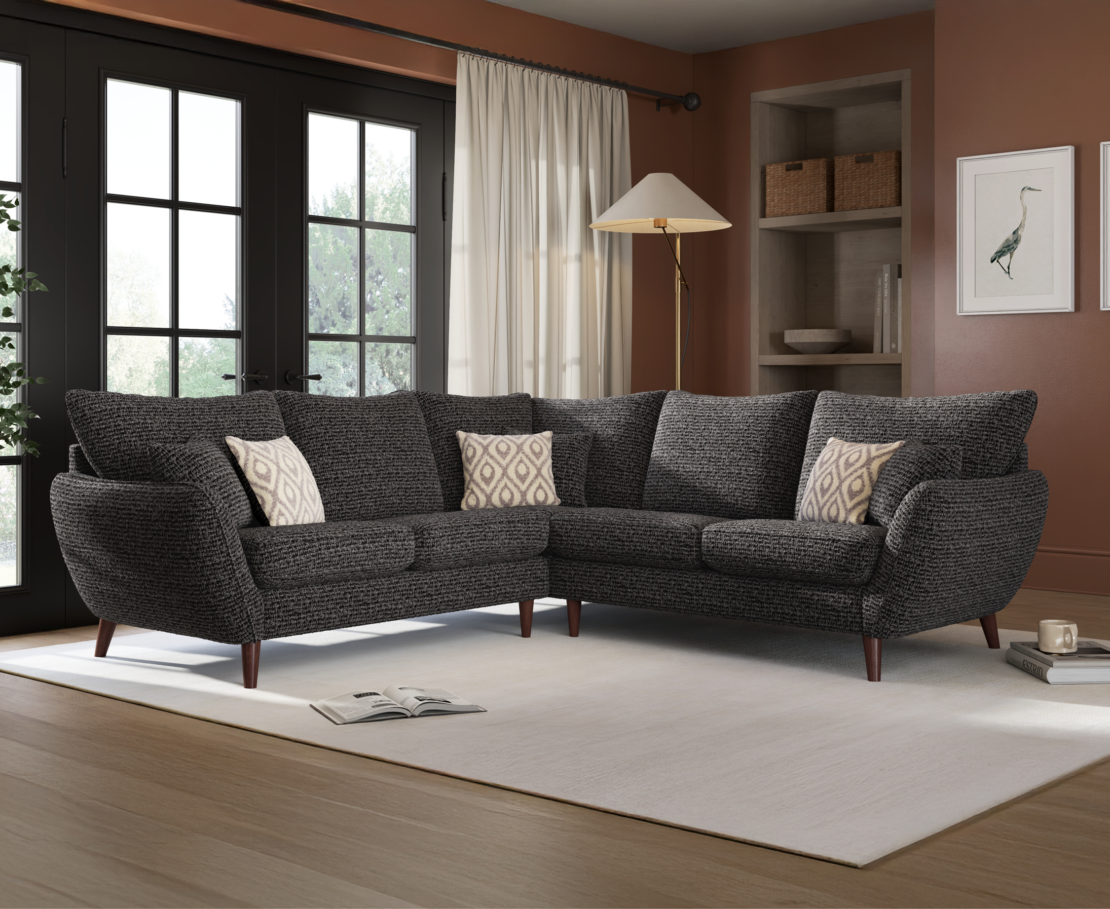 Palma Charcoal Chenille Fabric Corner Sofa