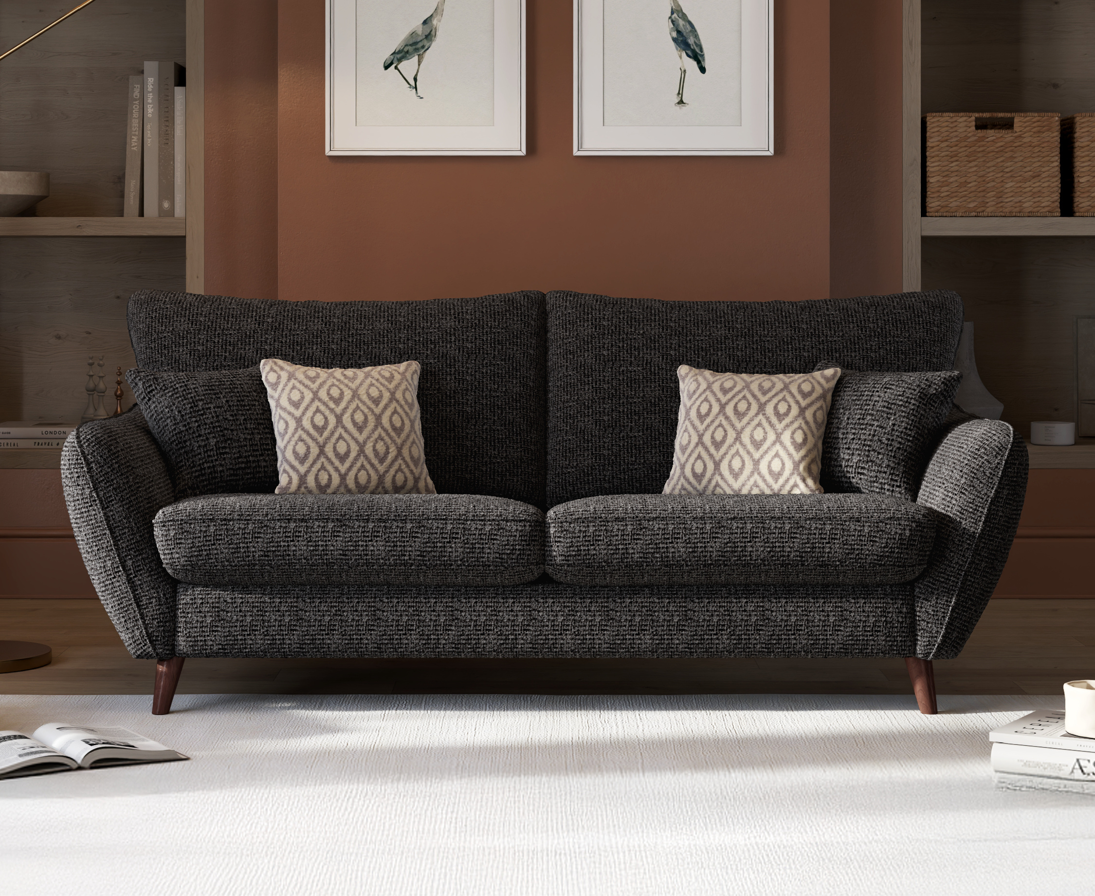 Palma Charcoal Chenille Fabric 3 Seater Sofa
