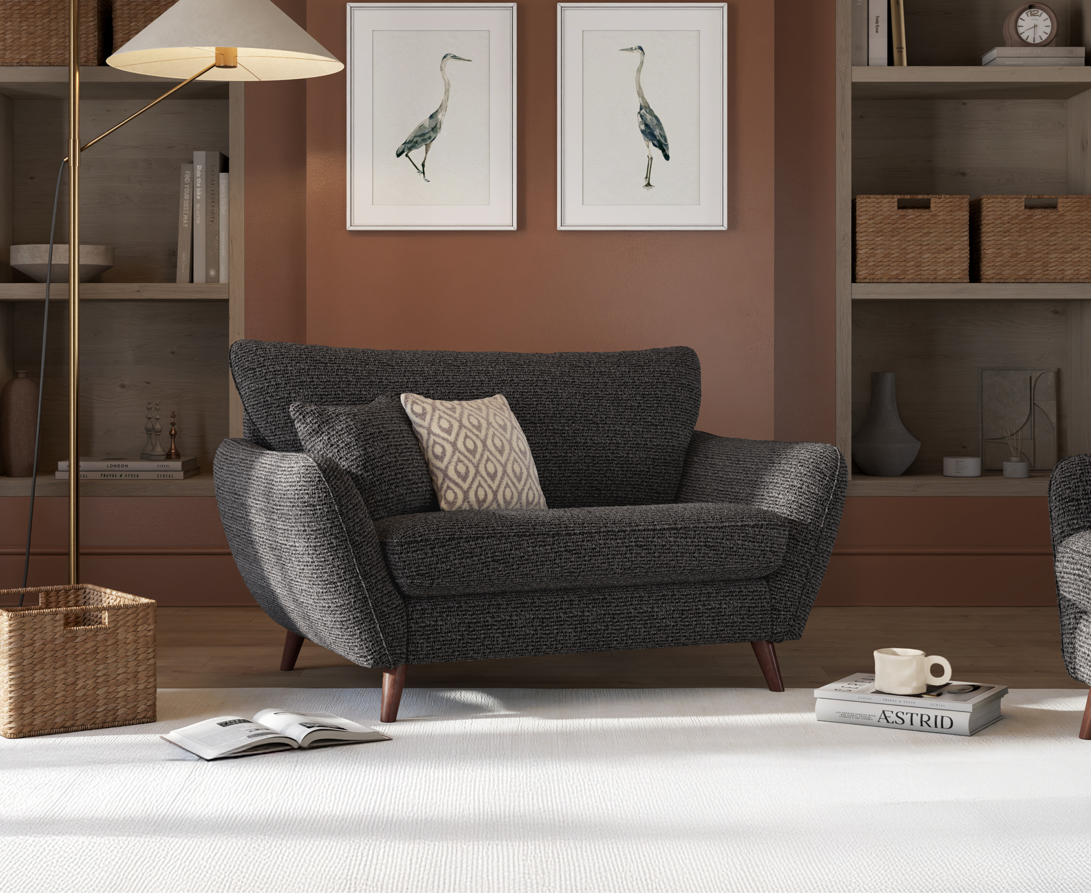 Palma Charcoal Chenille Fabric Love Chair