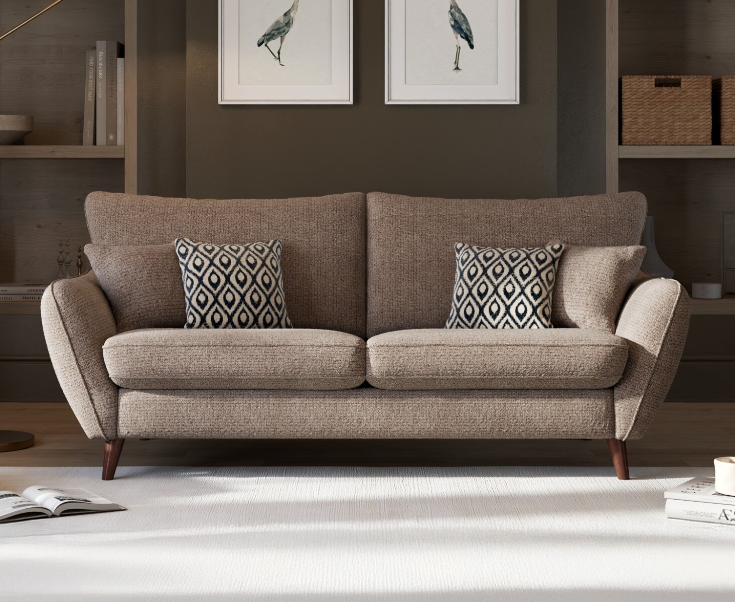 Palma Truffle Chenille Fabric 3 Seater Sofa