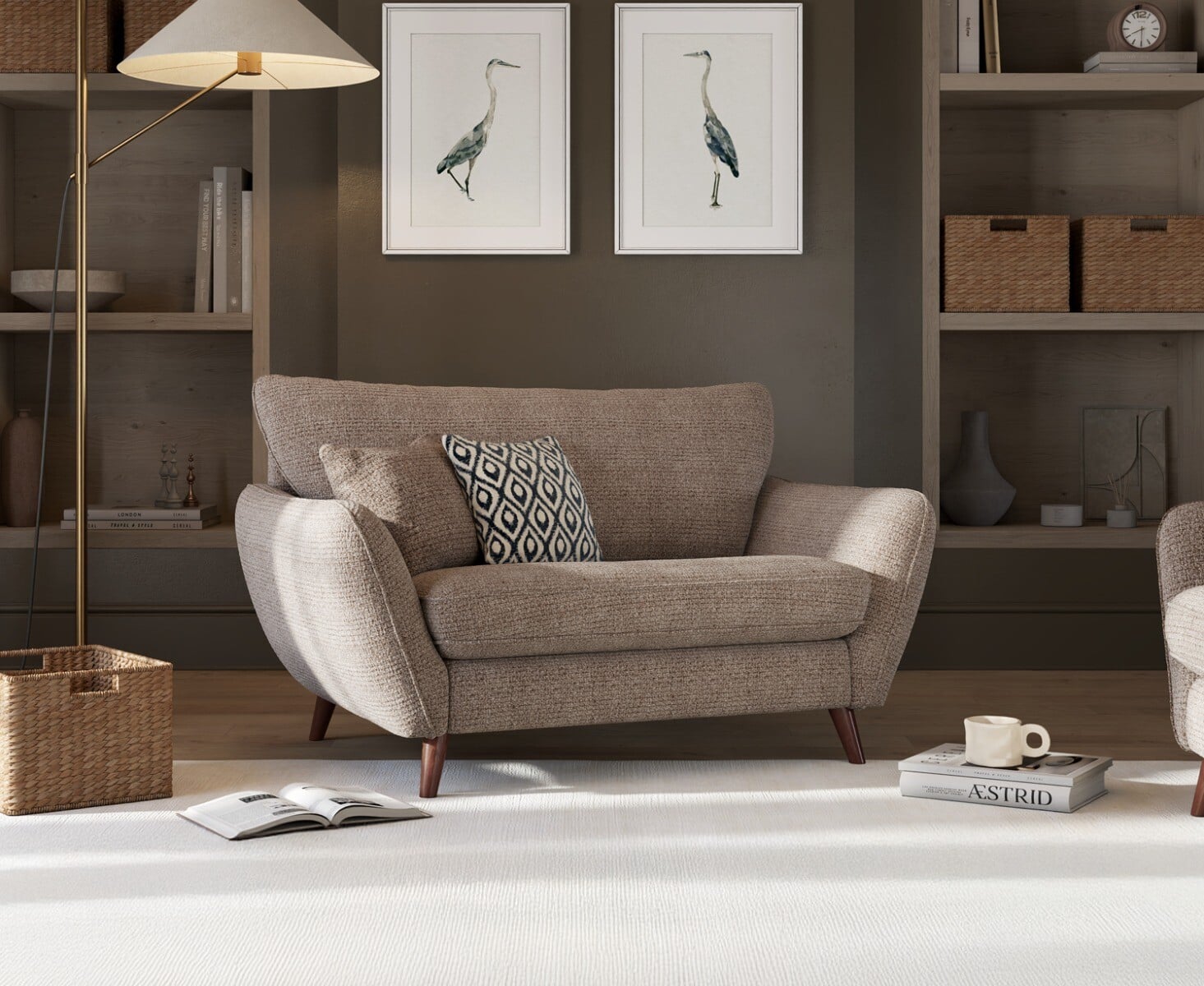 Palma Truffle Chenille Fabric Love Chair