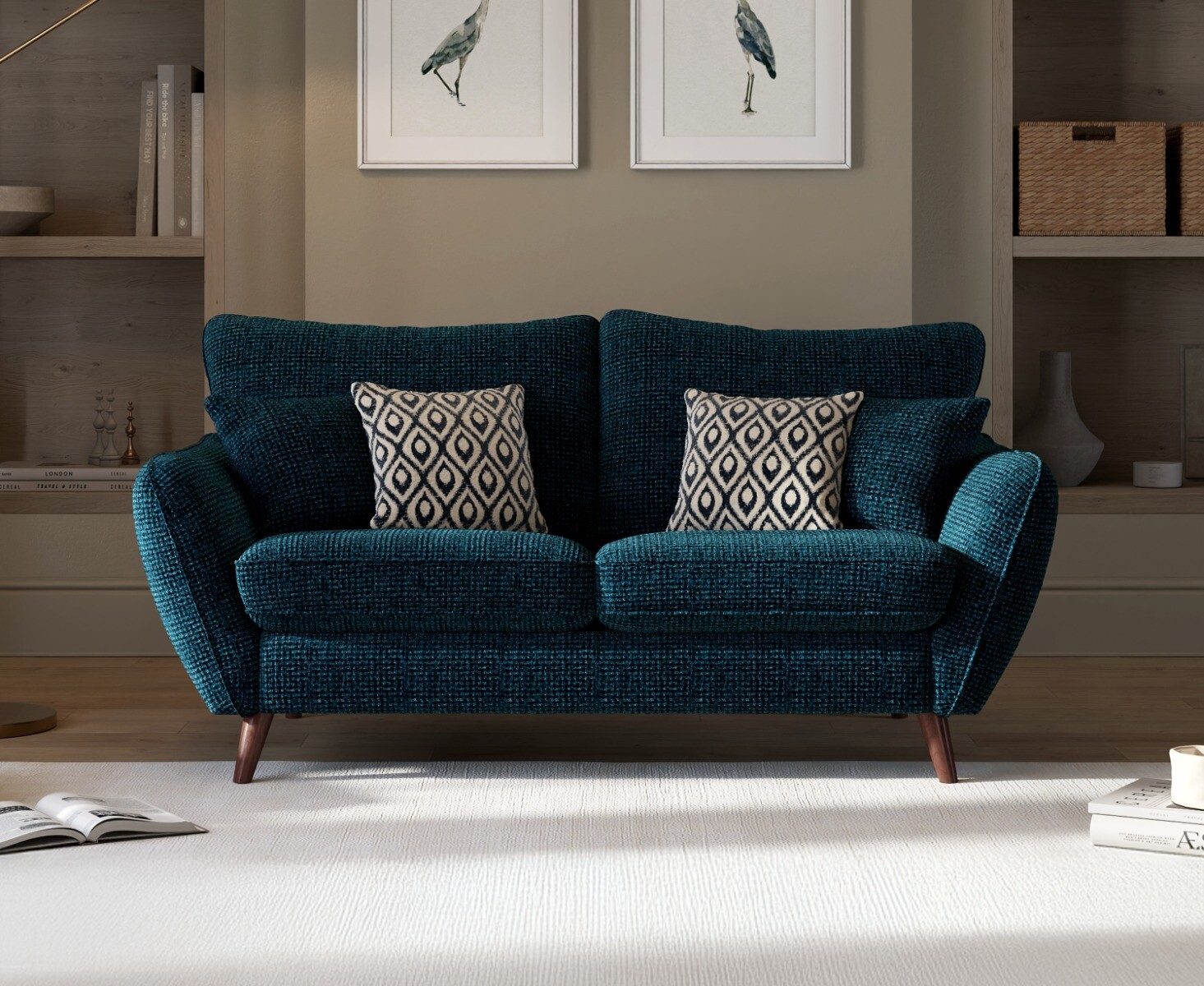 Palma Teal Chenille Fabric 2 Seater Sofa