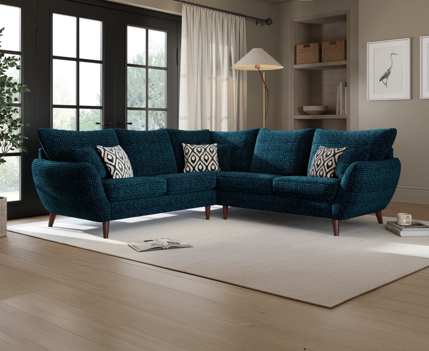 Palma Teal Chenille Fabric Corner Sofa