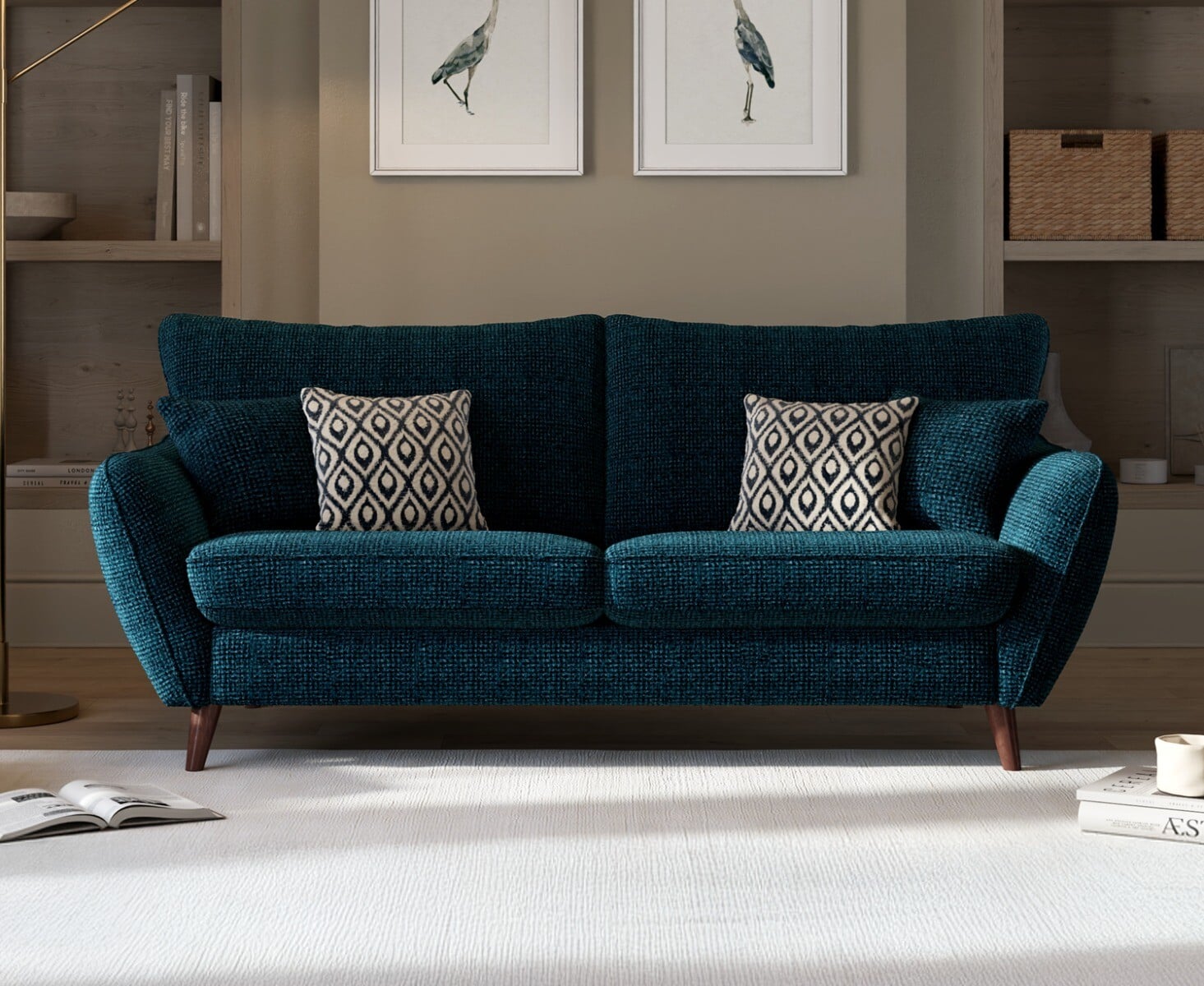 Palma Teal Chenille Fabric 3 Seater Sofa