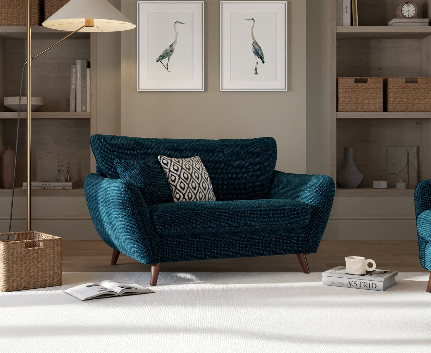 Palma Teal Chenille Fabric Love Chair