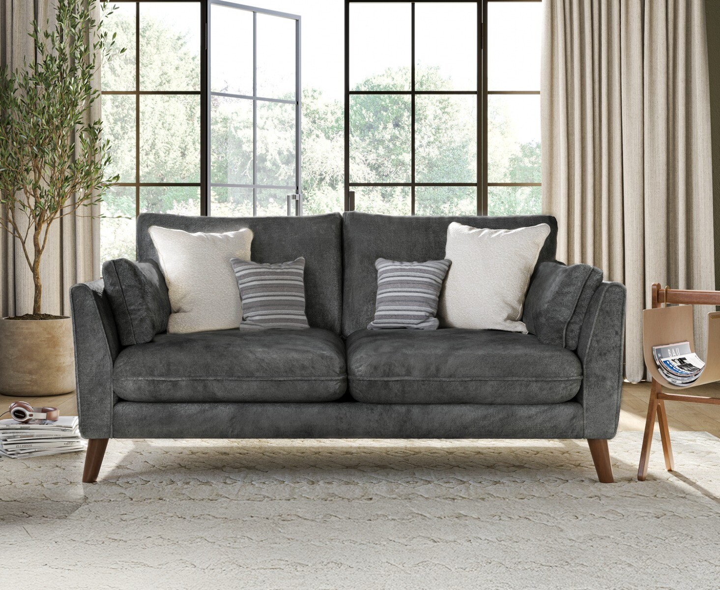 Palermo Graphite Chenille Fabric 2 Seater Sofa