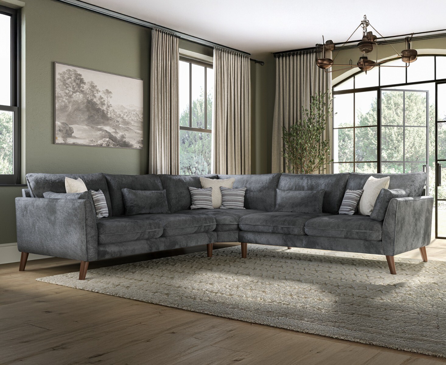 Palermo Graphite Chenille Fabric Corner Sofa