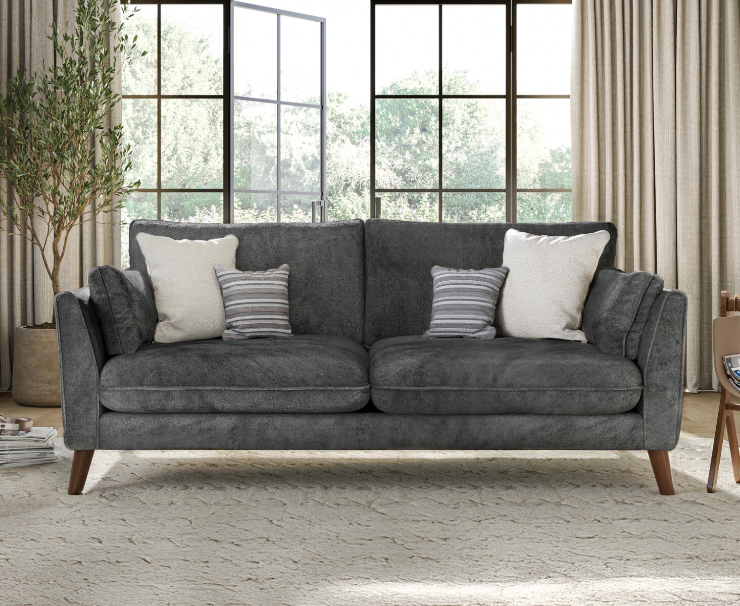 Palermo Graphite Chenille Fabric 3 Seater Sofa