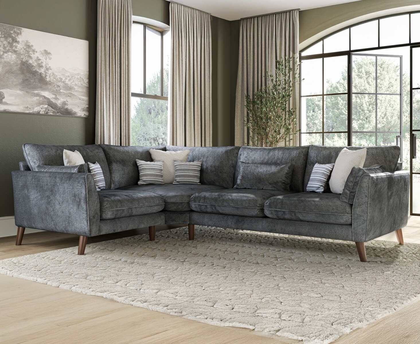 Palermo Graphite Chenille Fabric Left Hand Facing Corner Sofa