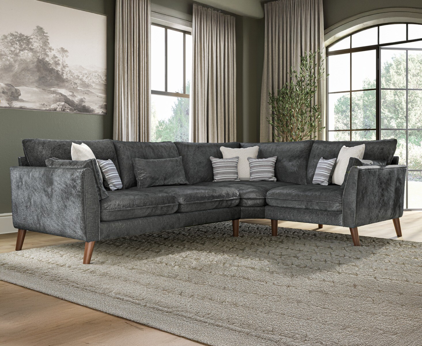 Palermo Graphite Chenille Fabric Right Hand Facing Corner Sofa