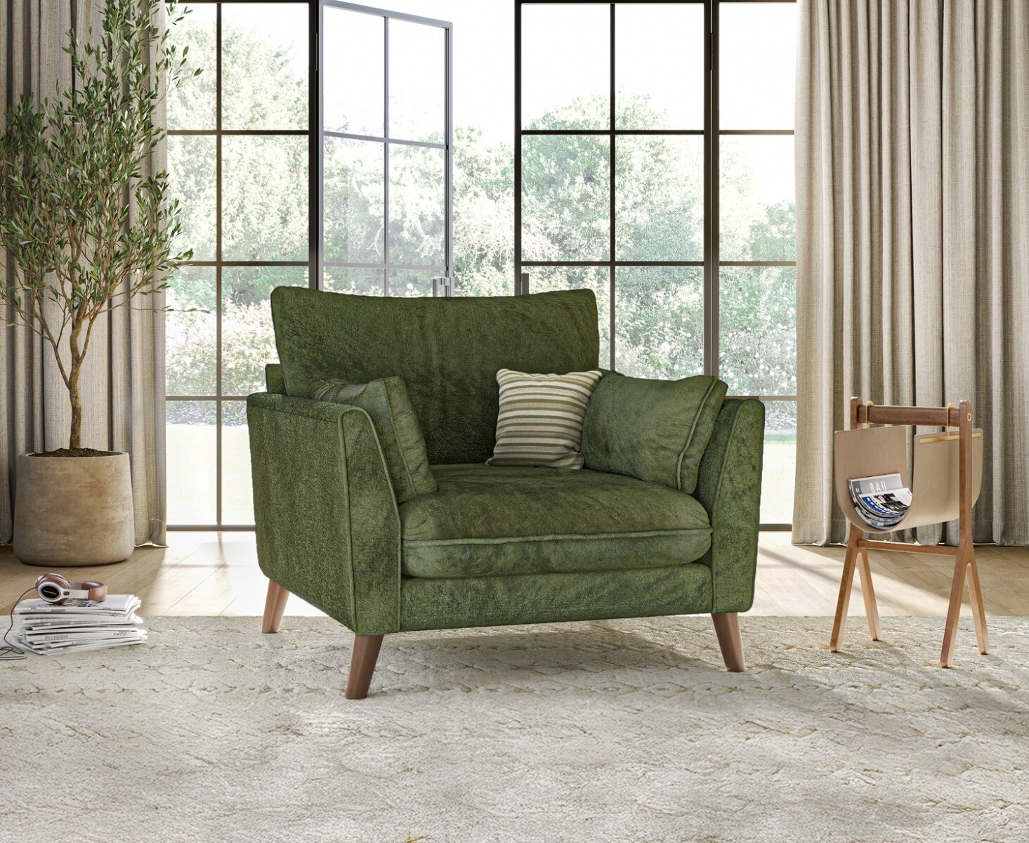 Palermo Olive Green Chenille Fabric Armchair