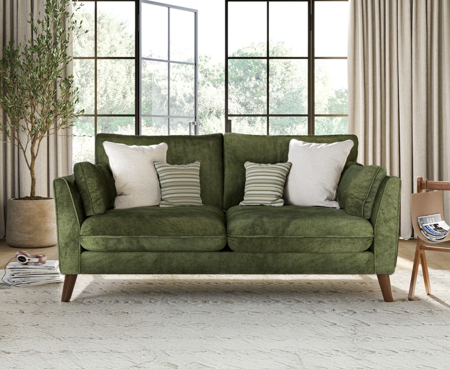 Palermo Olive Green Chenille Fabric 2 Seater Sofa