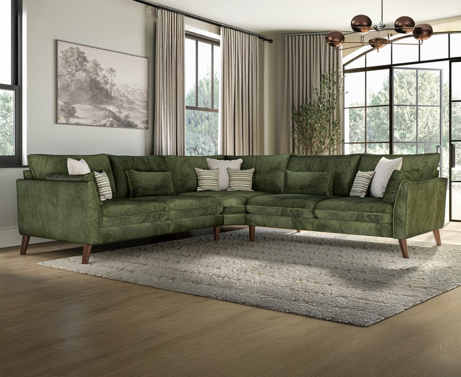 Palermo Olive Green Chenille Fabric Corner Sofa
