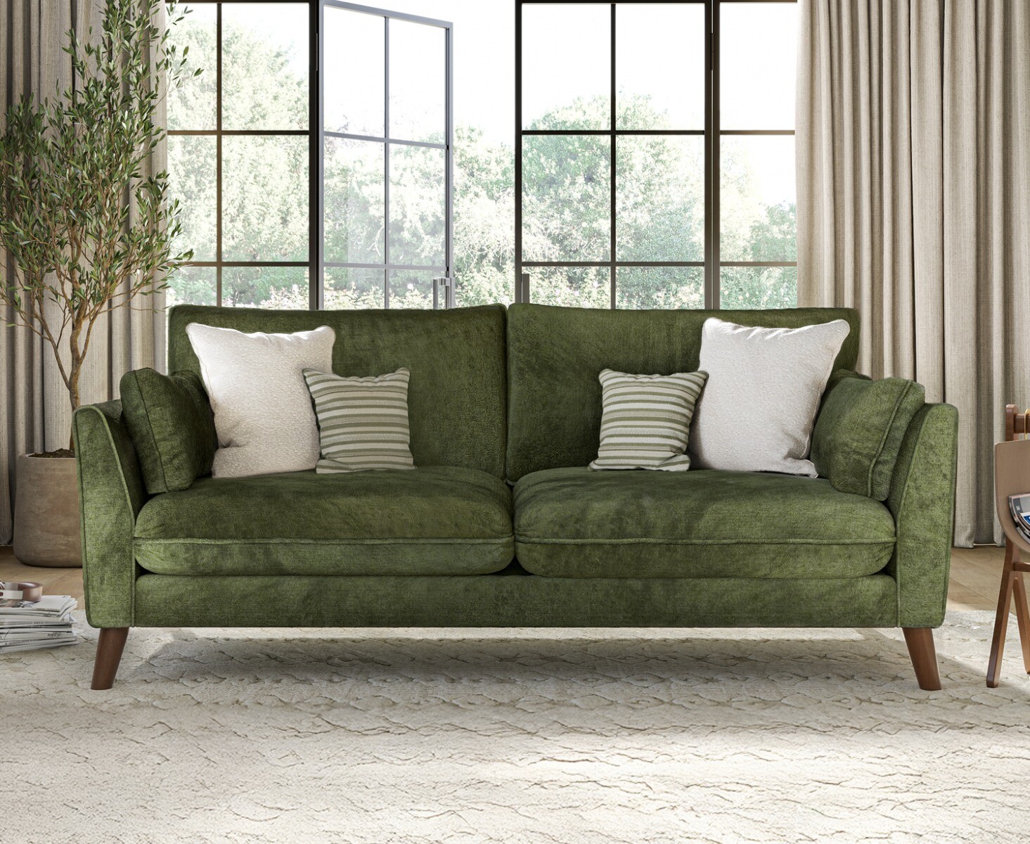 Palermo Olive Green Chenille Fabric 3 Seater Sofa