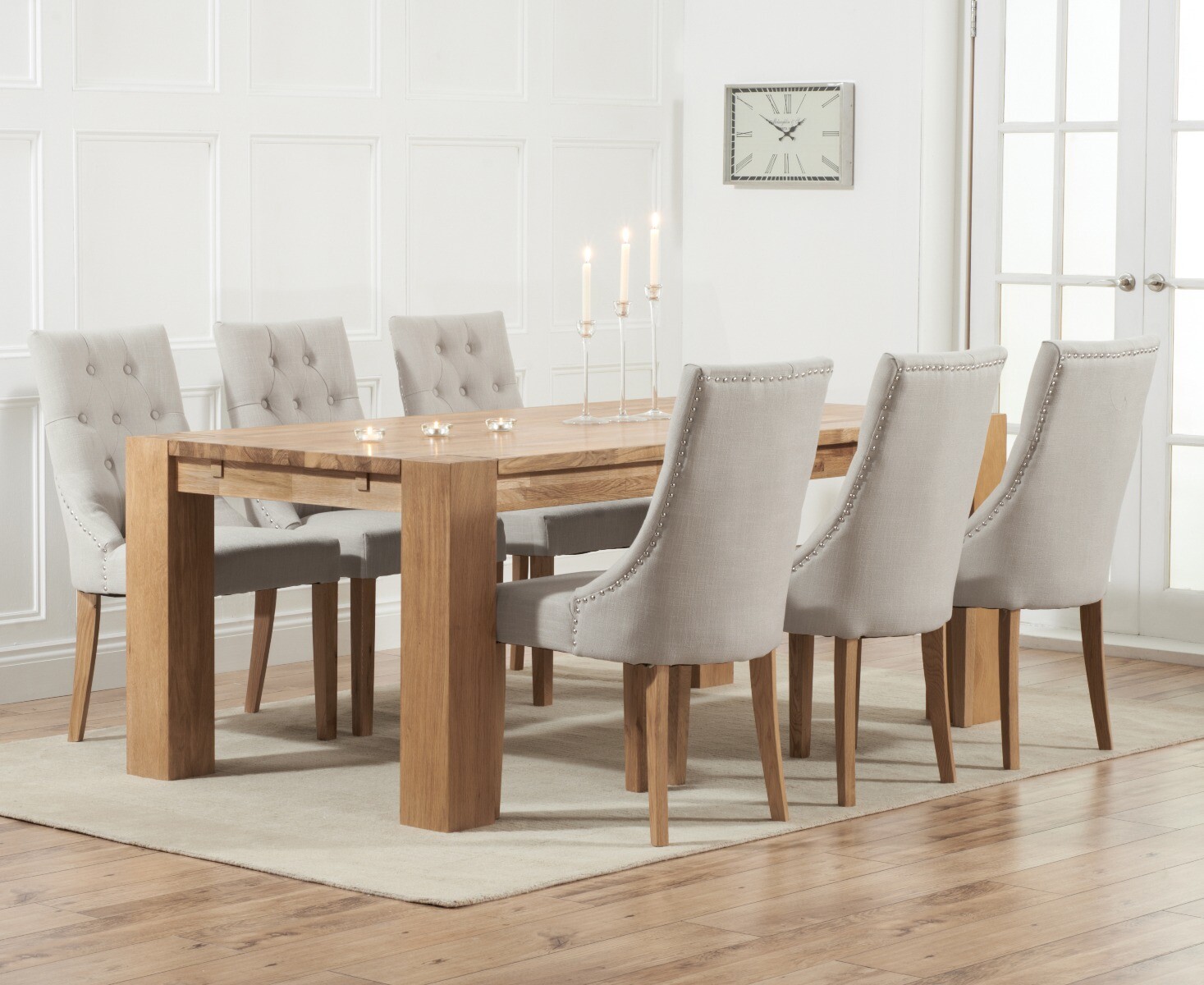 Sheringham 200cm Solid Oak Dining Table With 6 Natural Beatrix Chairs