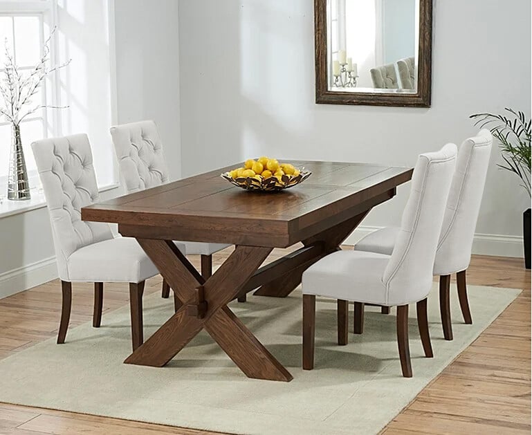 Extending Buckley 200cm Dark Oak Dining Table With 10 Grey Francois Chairs
