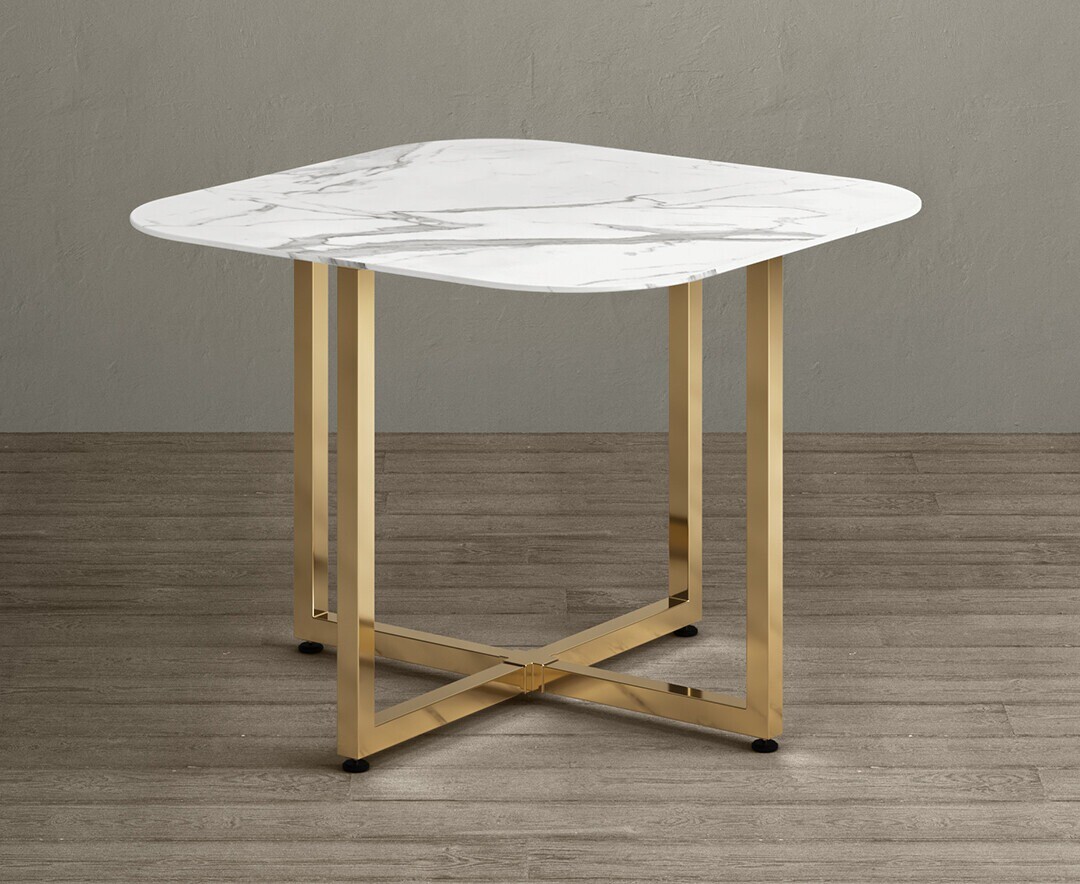 Rhodes Marble Effect Ceramic Gold Leg Dining Table