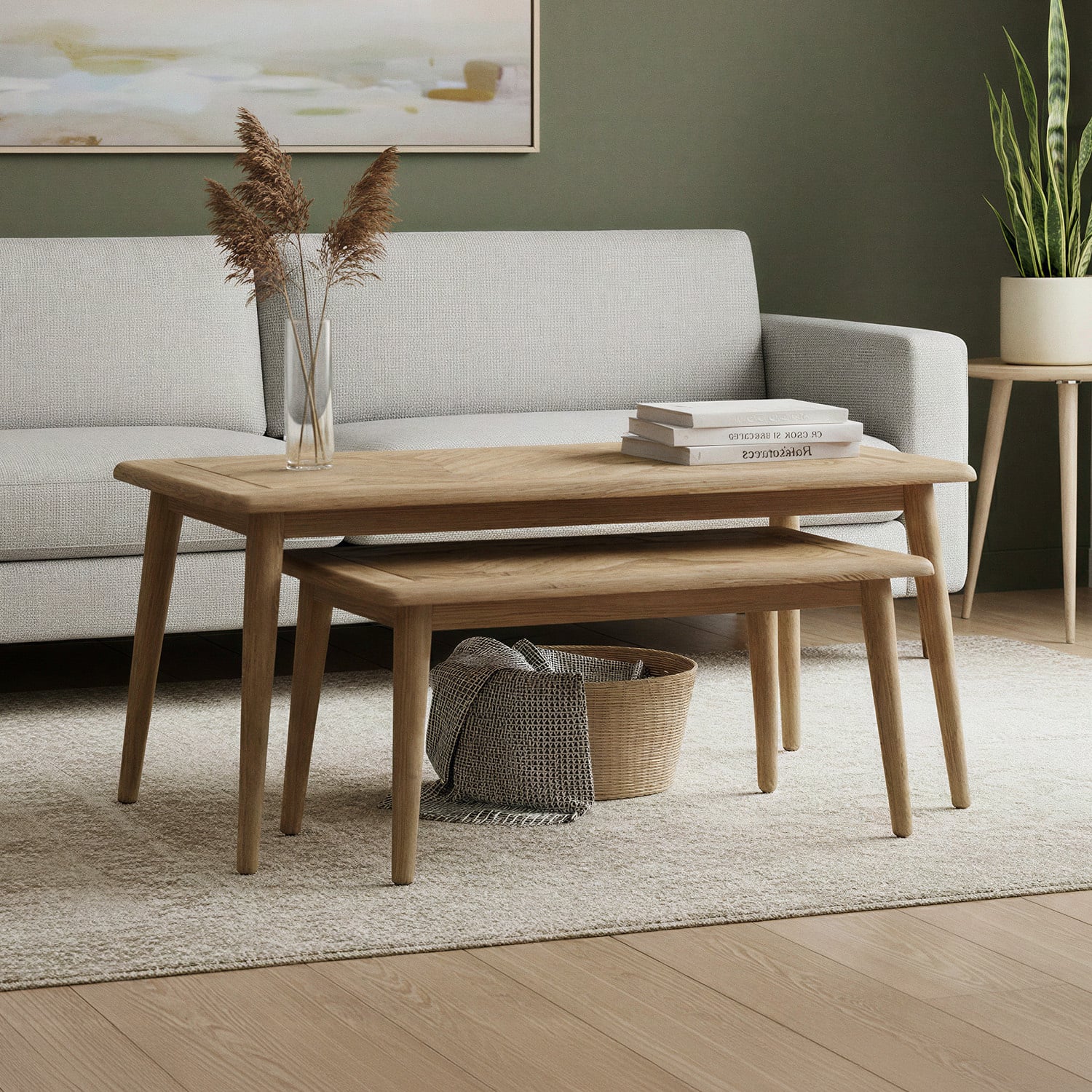 Solid Oak Nesting Coffee Tables | Herringbone Detail