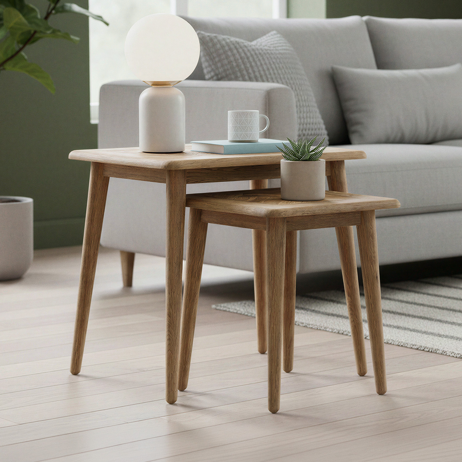 Solid Oak Nest of Tables | Herringbone Detail