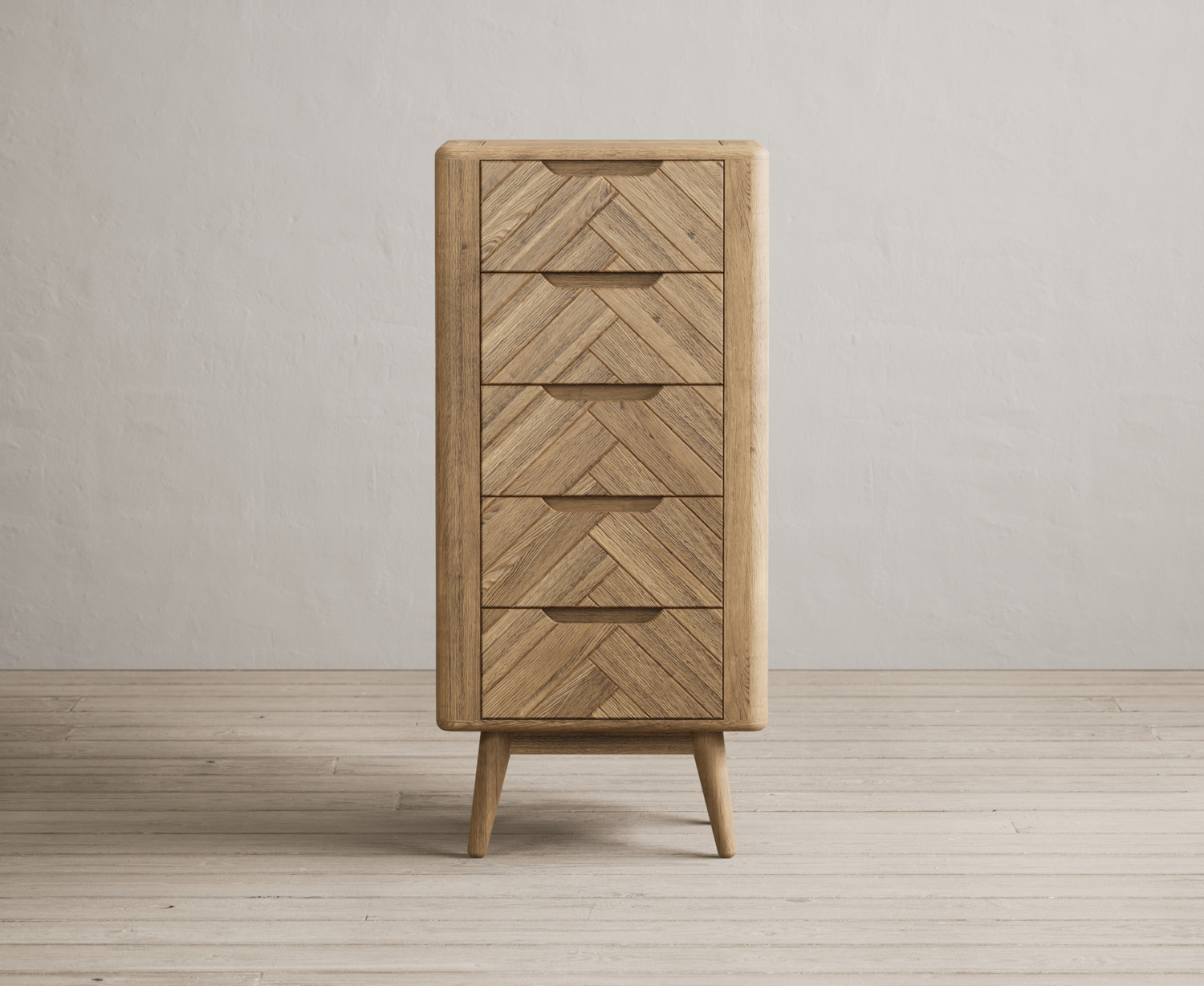 Parven Solid Oak 5 Drawer Tallboy Chest