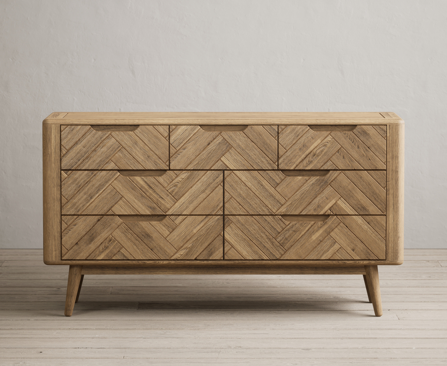 Parven Solid Oak 3 Over 4 Wide Chest Of Drawers