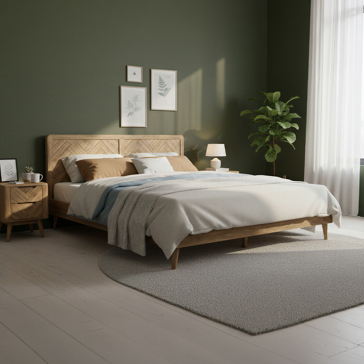 Solid Oak Super King Bed | Herringbone Detail