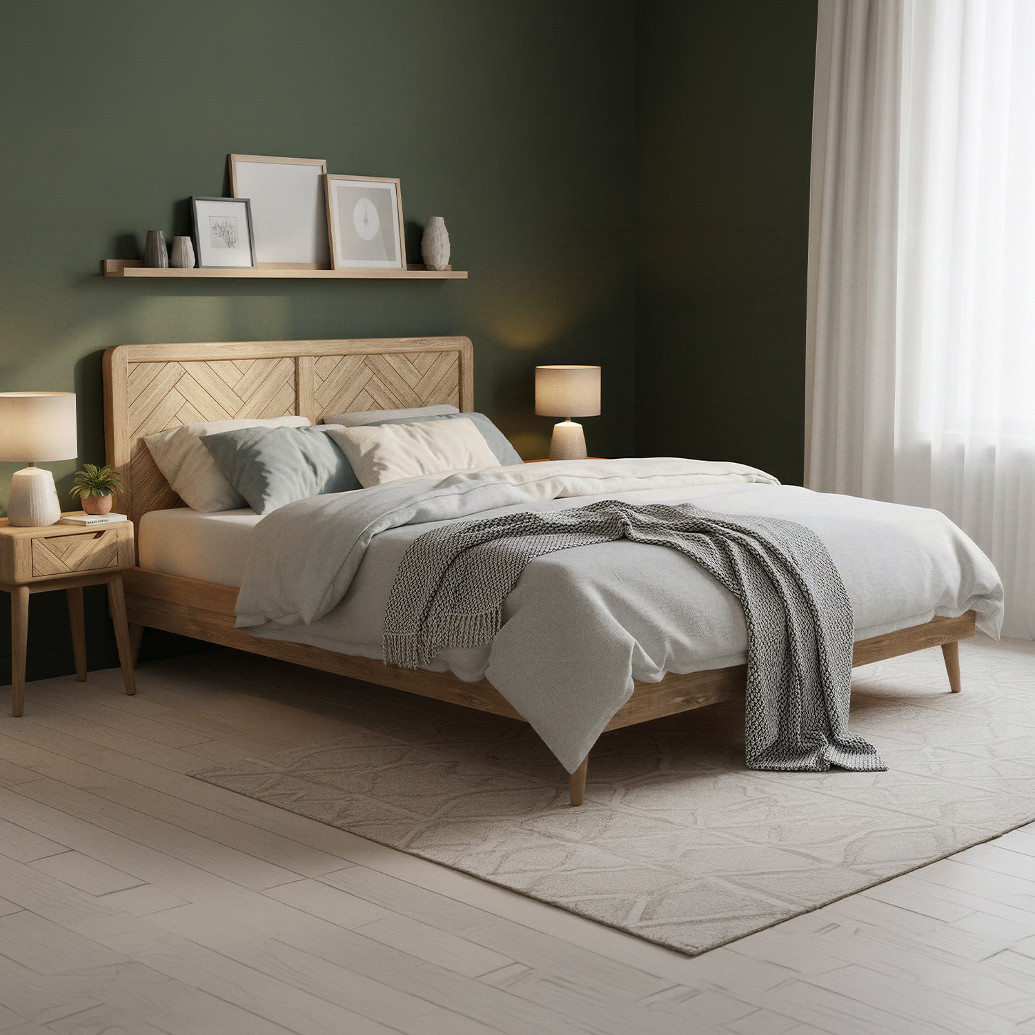 Solid Oak Double Bed | Herringbone Detail