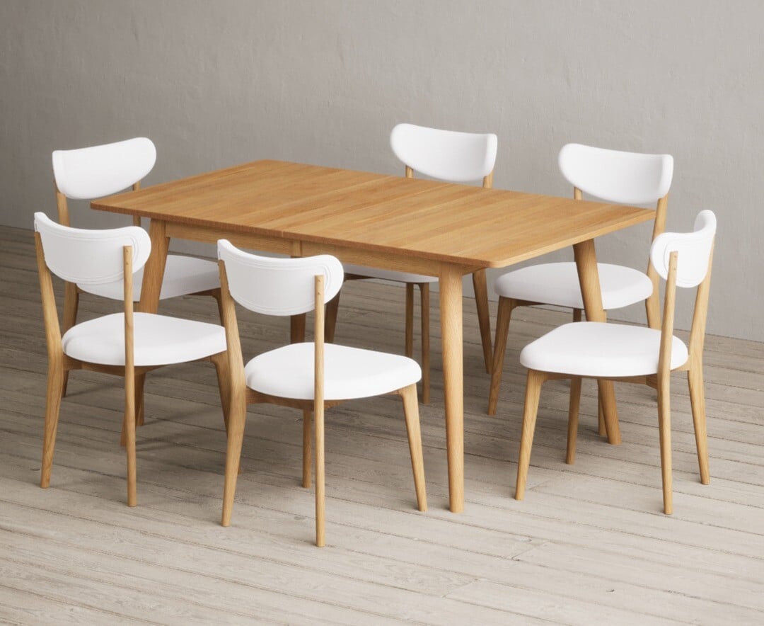Extending Ruben 150cm Retro Oak Dining Table With 8 Grey Nordic Chairs