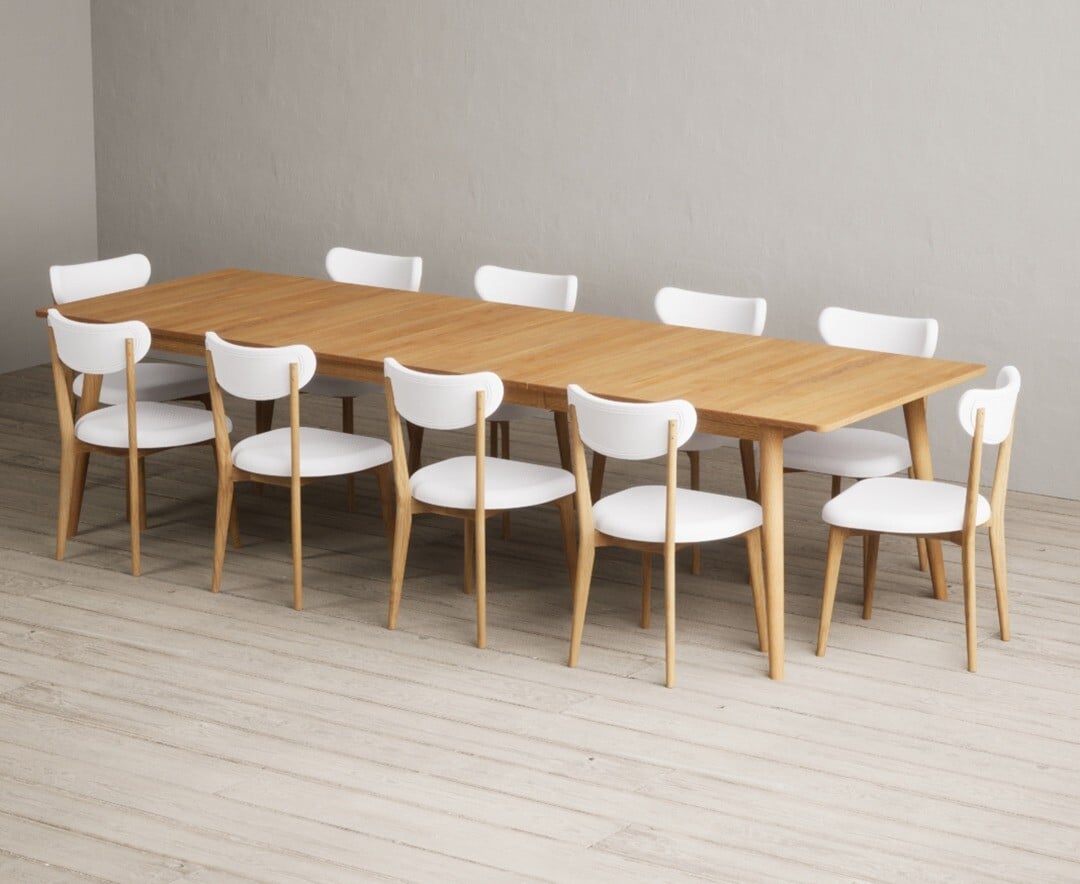 Extending Ruben 200cm Retro Oak Dining Table with 8 Grey Nordic Chairs