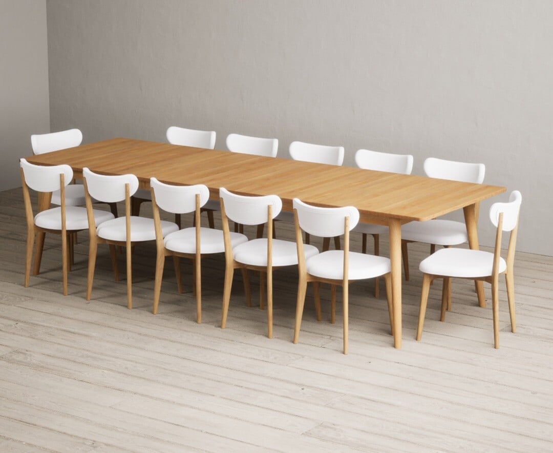 Extending Ruben 200cm Retro Oak Dining Table with 8 Grey Nordic Chairs