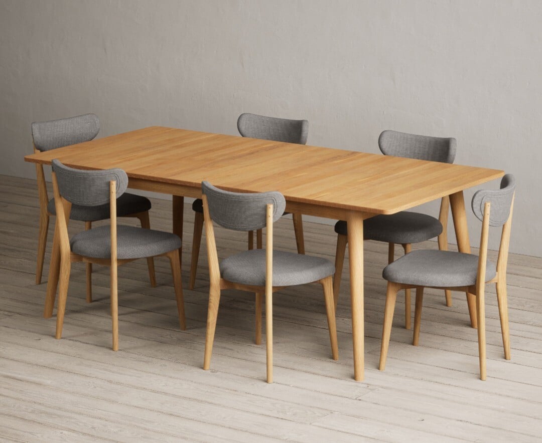 Extending Ruben 200cm Retro Oak Dining Table with 8 Grey Nordic Chairs