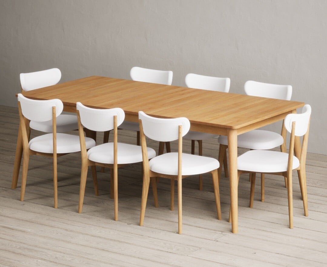 Extending Ruben 200cm Retro Oak Dining Table with 8 Grey Nordic Chairs