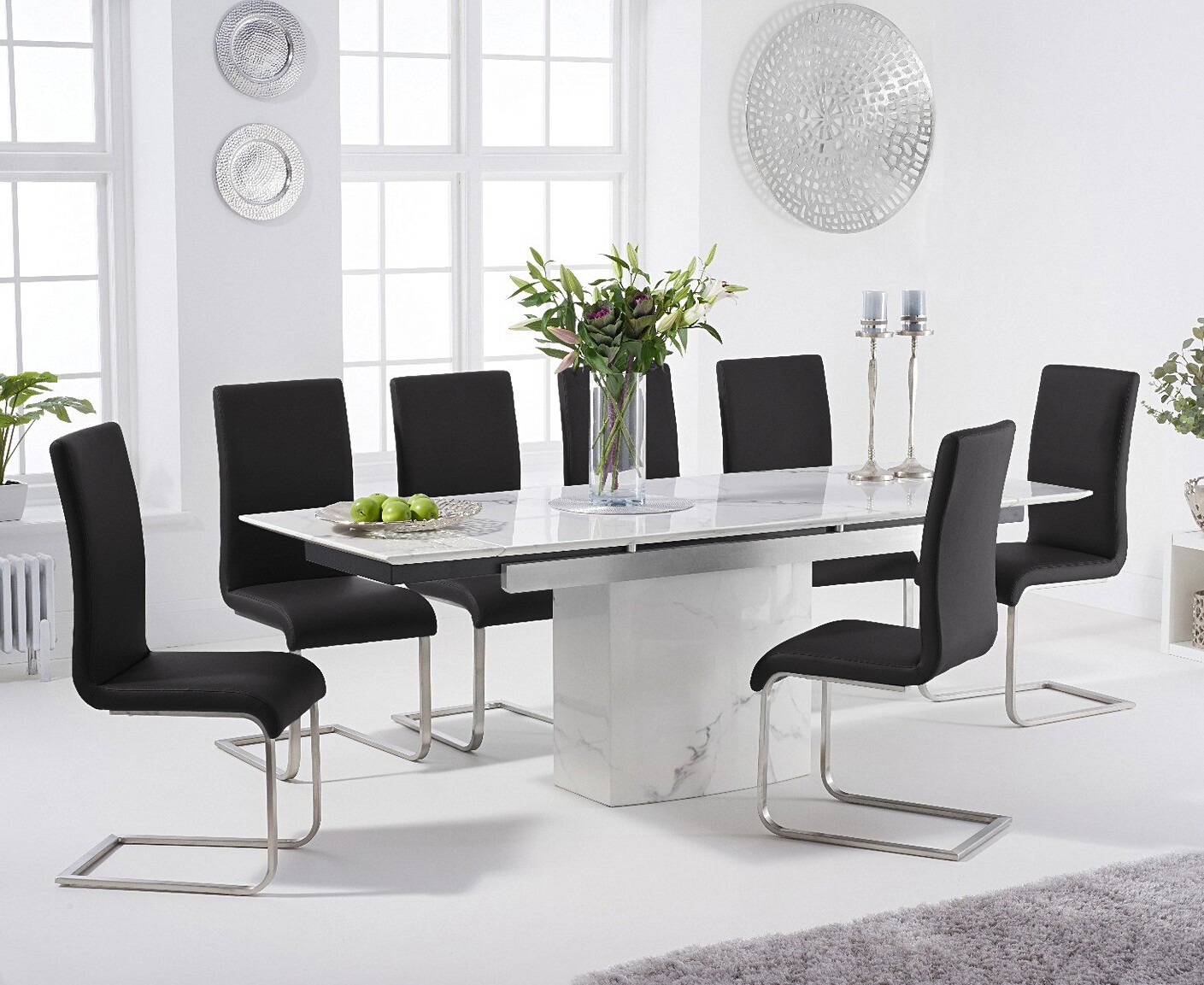 Extending Savona 160cm White Ceramic Dining Table with 4 Grey Austin Chairs