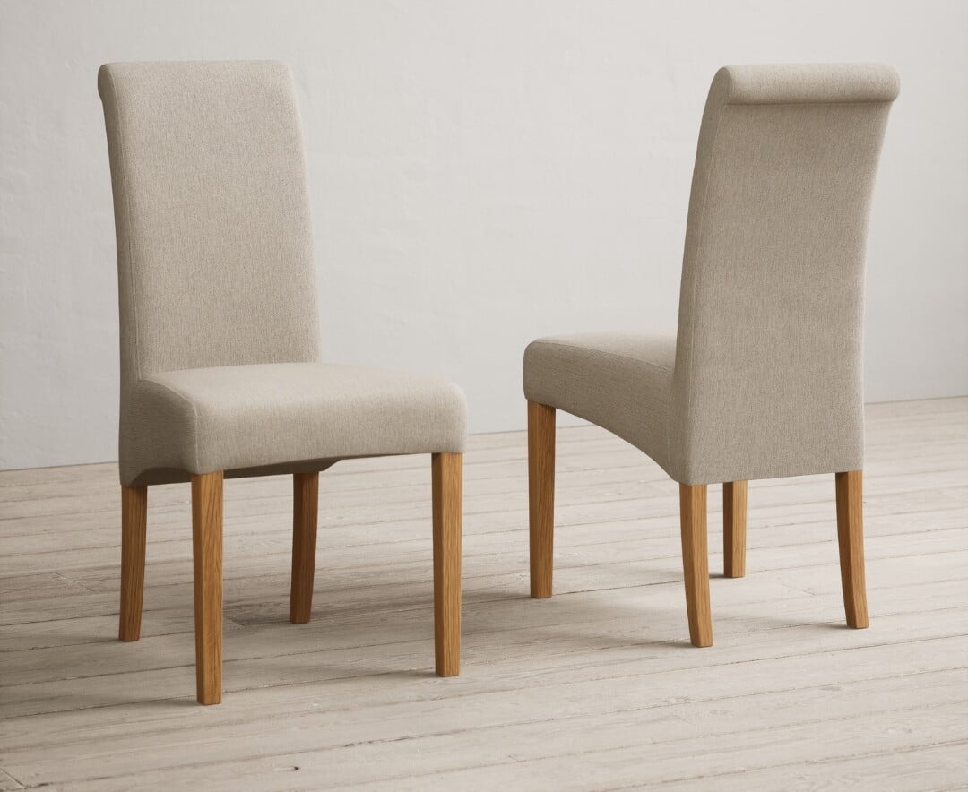 Hertford 120cm Fixed Top Solid Oak Dining Table with 6 Charcoal Grey Scroll Back Chairs
