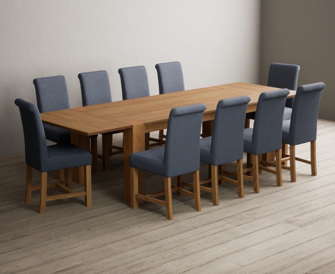 Sheringham 200cm Solid Oak Dining Table with Sheringham Oak Extensions (Pair) with 12 Charcoal Grey Braced Chairs