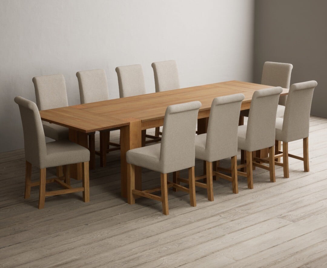 Sheringham 200cm Solid Oak Dining Table with Sheringham Oak Extensions (Pair) with 12 Charcoal Grey Braced Chairs