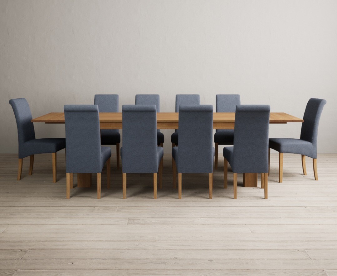 Sheringham 200cm Solid Oak Dining Table with Sheringham Oak Extensions (Pair) with 6 Charcoal Grey Scroll Back Chairs
